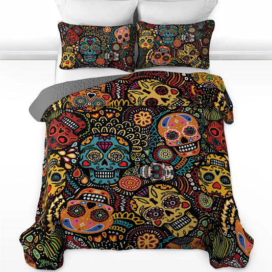 Shineful All Season Quilt 3-Piece Set - Psychedelic Skull Dream