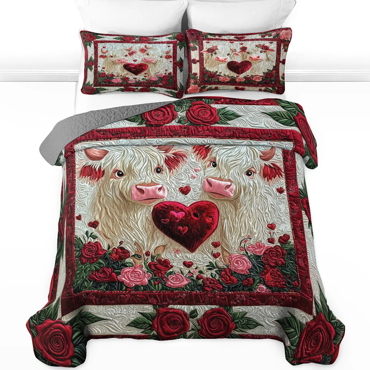 Shineful All Season Quilt 3-Piece Set Valentine Adorable Cow