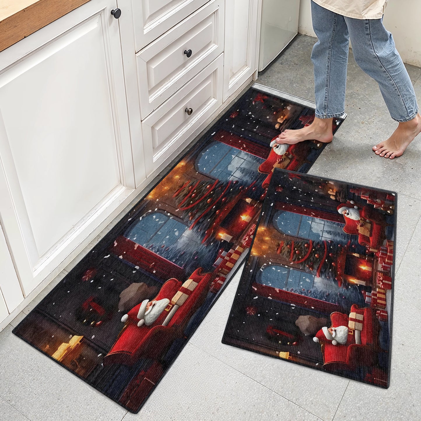 Shineful Ultra-Thin Non Skid Floor Mat, Kitchen Rugs Santa’s Cozy Fireside