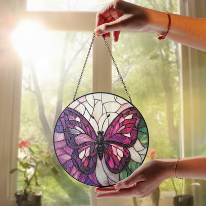 Shineful Stained Glass Suncatcher Elegent Purple Butterfly