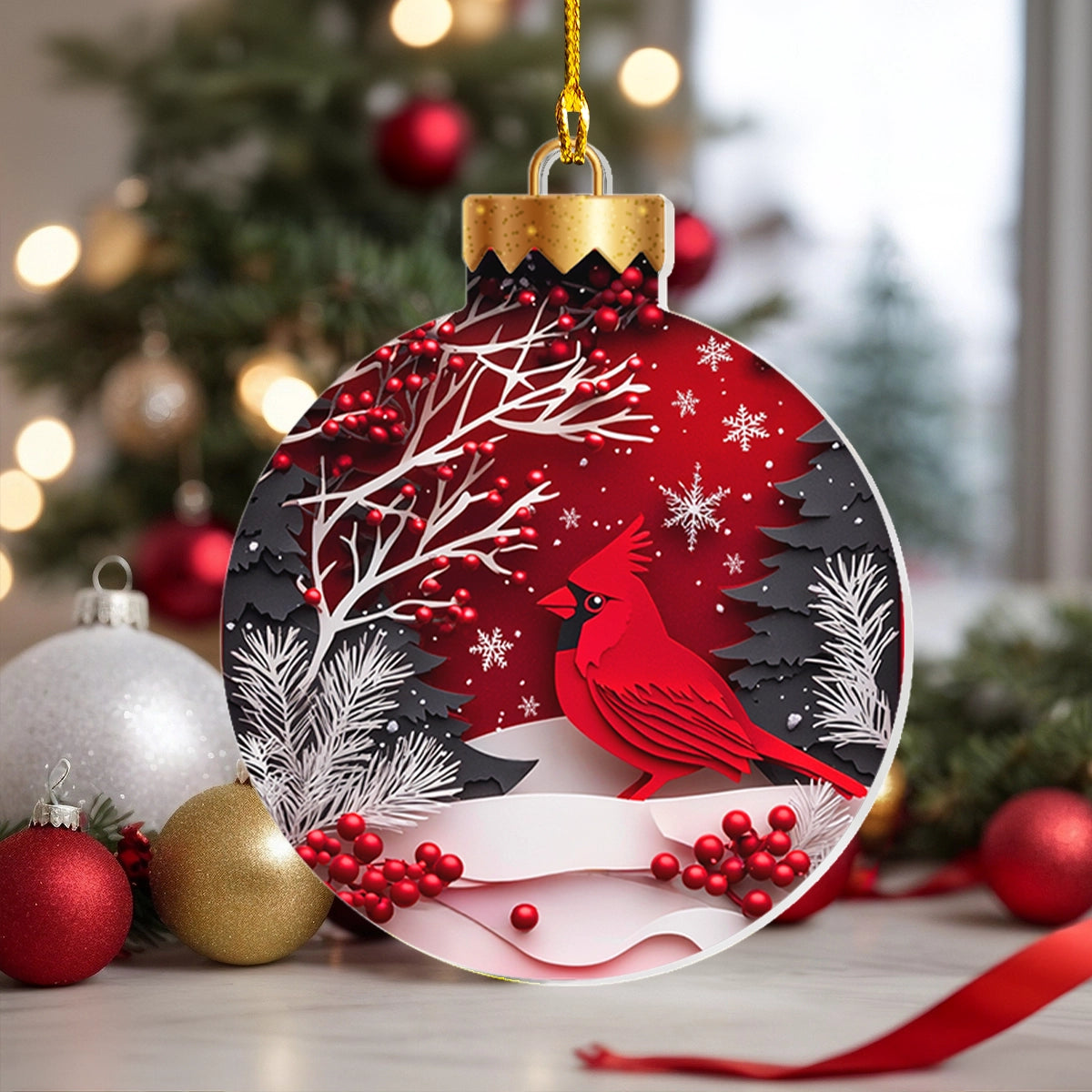 Shineful 2D Acrylic Ornament - Cardinal's Winter Whispers