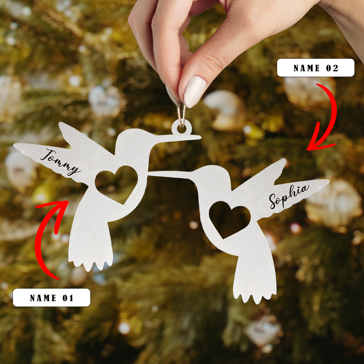 Shineful 2D Acrylic Ornament - Personalized Hummingbird Couple