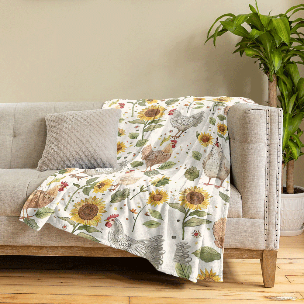 Shineful Fleece Blanket Sunflower Chickens