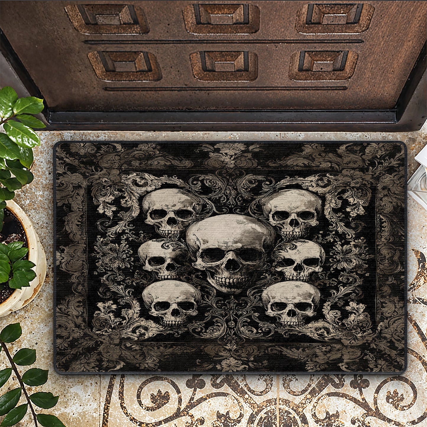 Shineful Ultra-Thin Non Skid Floor Mat, Kitchen Rugs Gothic Skull Majesty