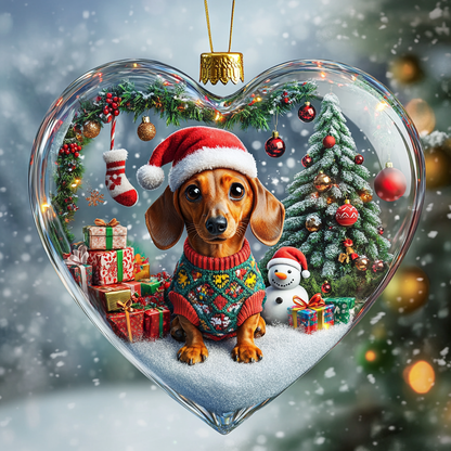 Ornement acrylique 2D brillant personnalisé Merry Woofmas Heart