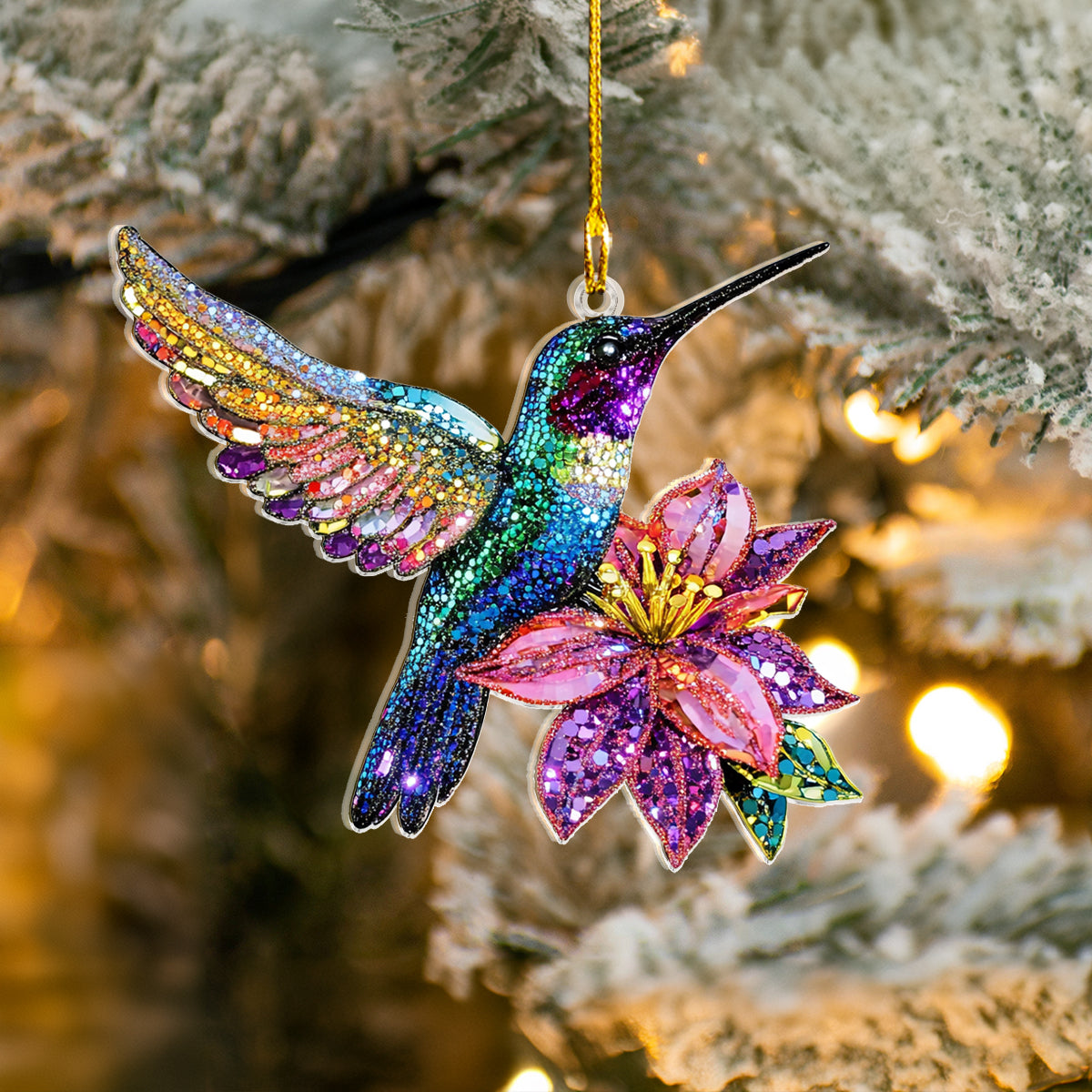 Shineful 2D Acrylic Ornament Shimmering Floral Hummingbird