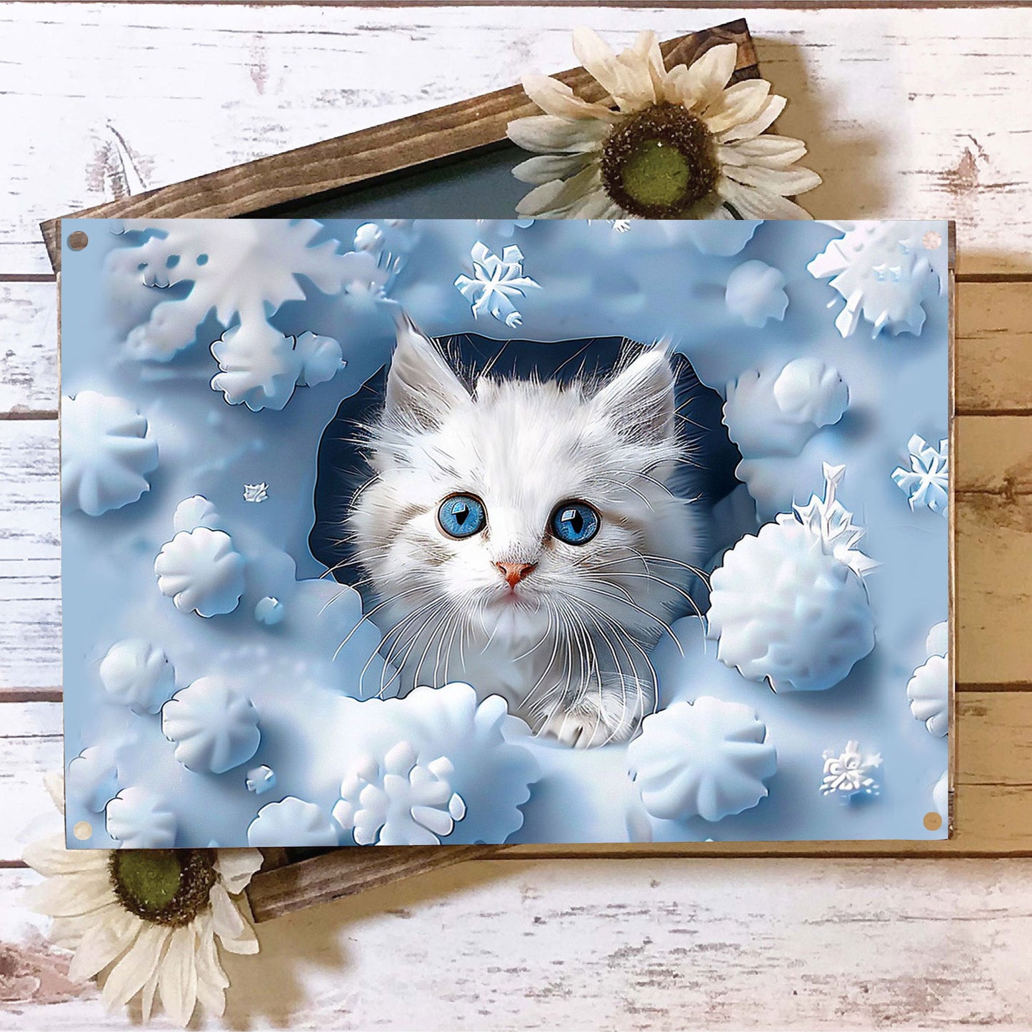 Shineful 2D Metal Sign Snowy Kitten