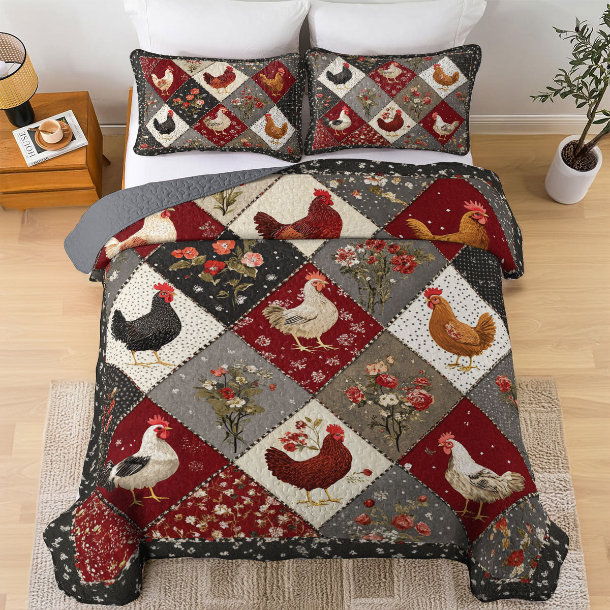 Shineful All Season Quilt 3-Piece Set Chicken Beautiful