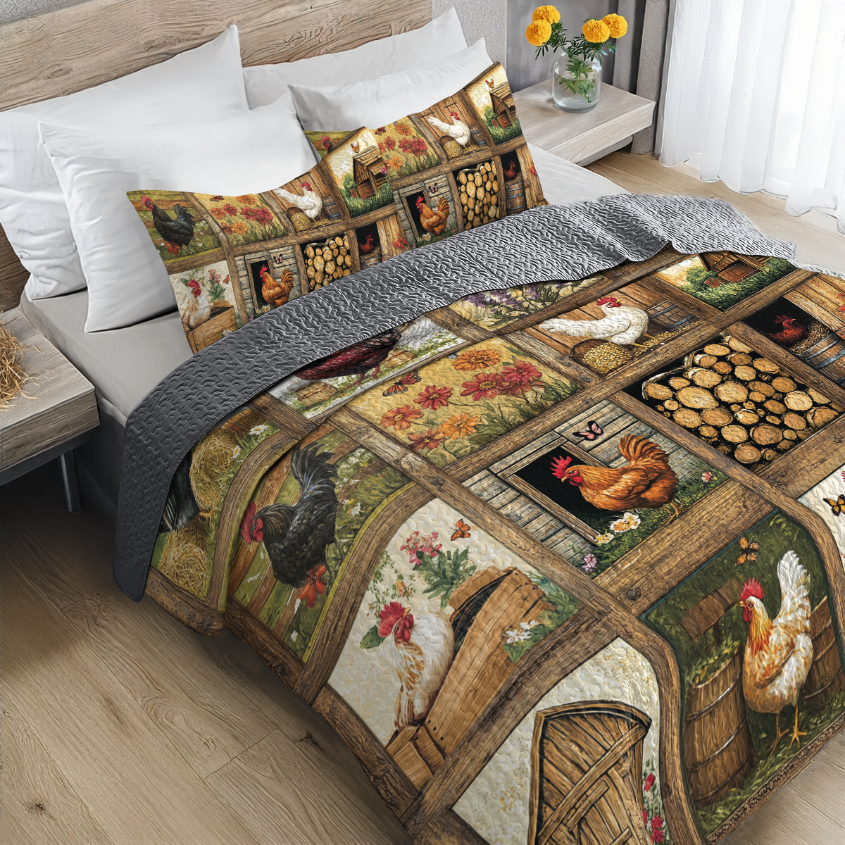 Shineful All Season Quilt 3-Piece Set Rustic Chicken Life