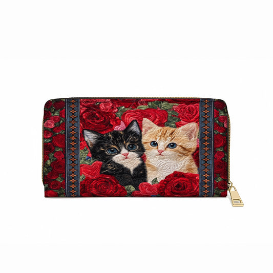 Shineful Leather Clutch Purse With Wristlet Strap Handle Cat Purrfect Rose Companions