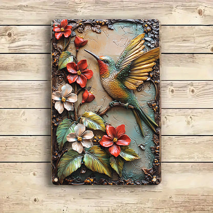 Shineful 2D Metal Sign Sample Floral Hummingbird