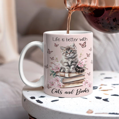 Shineful Ceramic Mug Kitty's Literary Escape