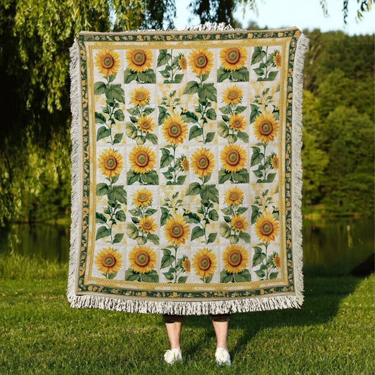 Shineful Woven Gobelin Überwurf Decke Vintage Rustikal Sonnenblumen Patchwork