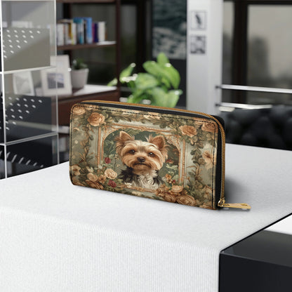 Shineful Leather Clutch Purse With Wristlet Strap Handle Luxe Yorkie Companion