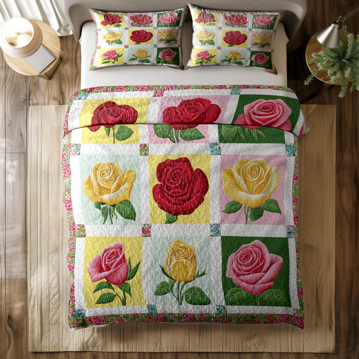 Shineful All Season Quilt 3-Piece Set Rose Bloom