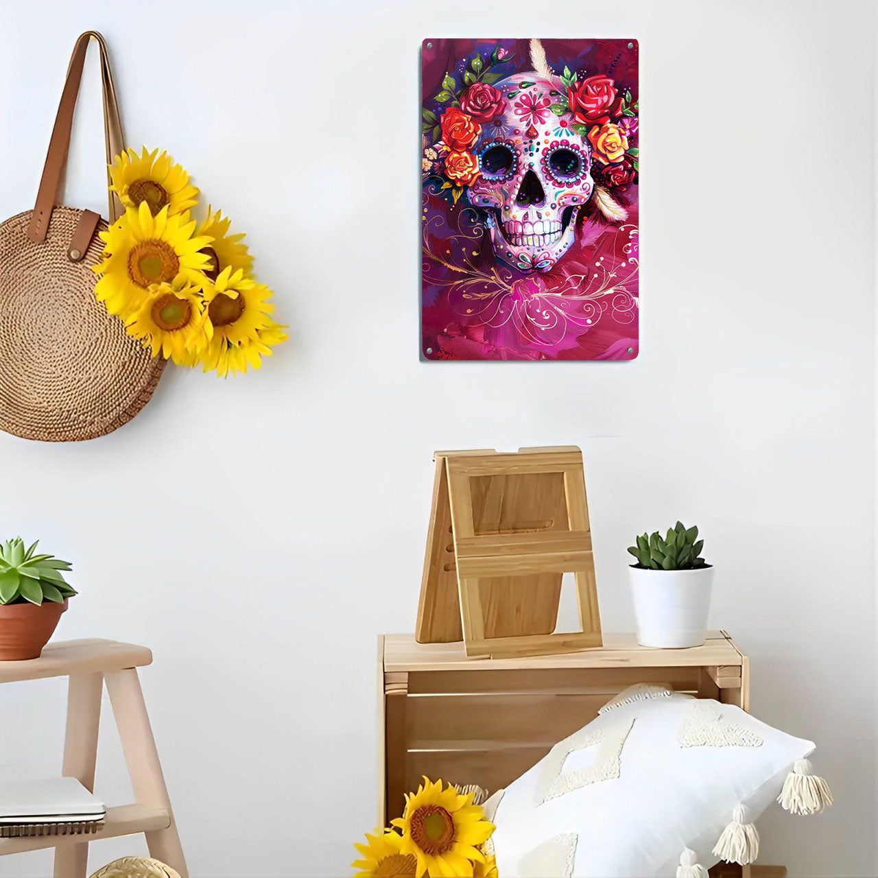 Shineful 2D Flat Print Metal Sign Happy Sugar Skull Lovely