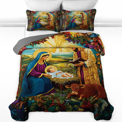 Shineful All Season Quilt 3-Piece Set - Radiant Nativity: Sacred Family in Bloom