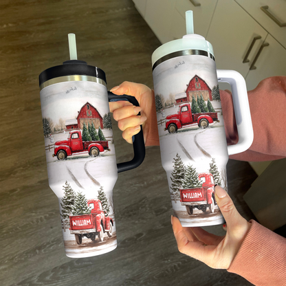 Shineful Personalized Tumbler Vintage Red Truck Christmas