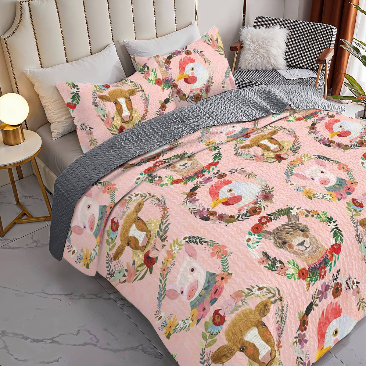 Shineful All Season Quilt 3-Piece Set Floral Farm