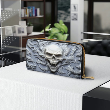 Glänzende Leder Clutch mit Trageriemen, Totenkopf, Wraith Frost