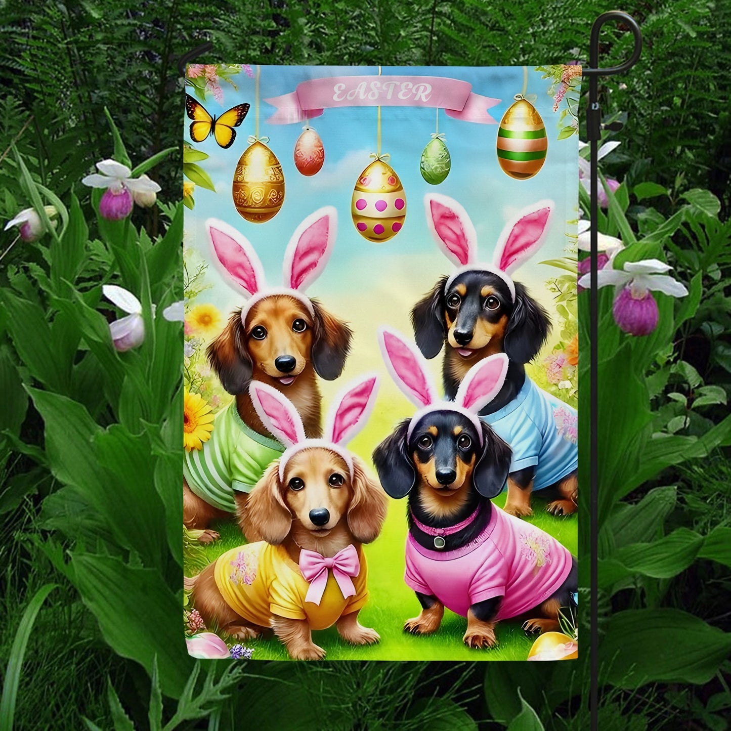 Shineful Garden Flag 12" x 18" Dachshund Delight Easter