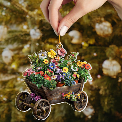 Shineful 2D Acrylic Ornament - Blooming Garden Cart