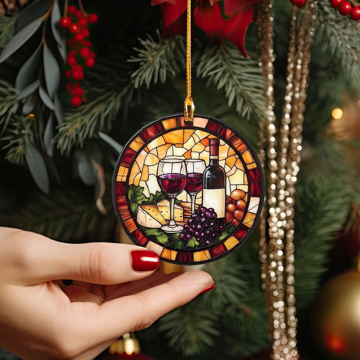 Shineful 2D Acrylic Ornament - Glass Wine & Cheese