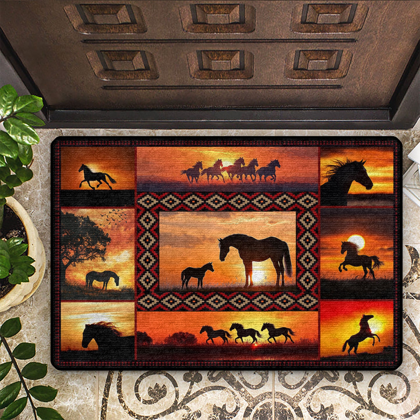 Shineful Ultra-Thin Non Skid Floor Mat, Kitchen Rugs Horse In Sunset