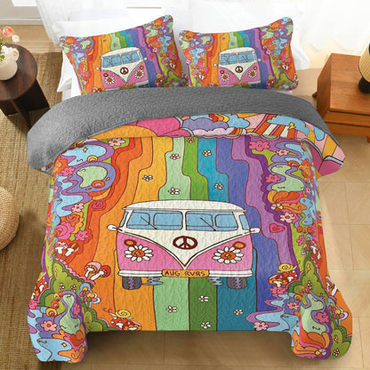 Shineful All Season Quilt 3-Piece Set Rainbow Hippie Van