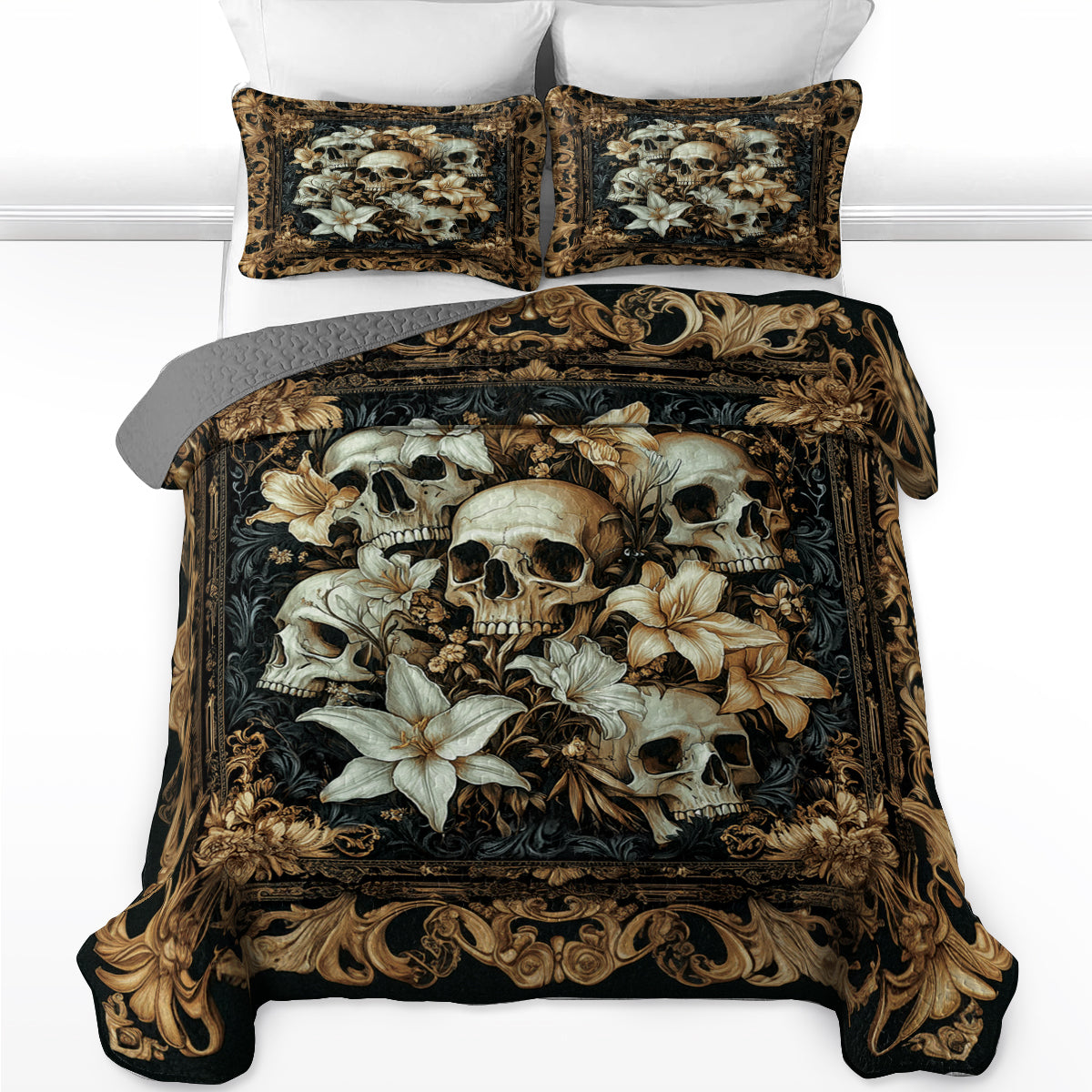 Shineful All Season Quilt 3-Piece Set - Lily Skulls