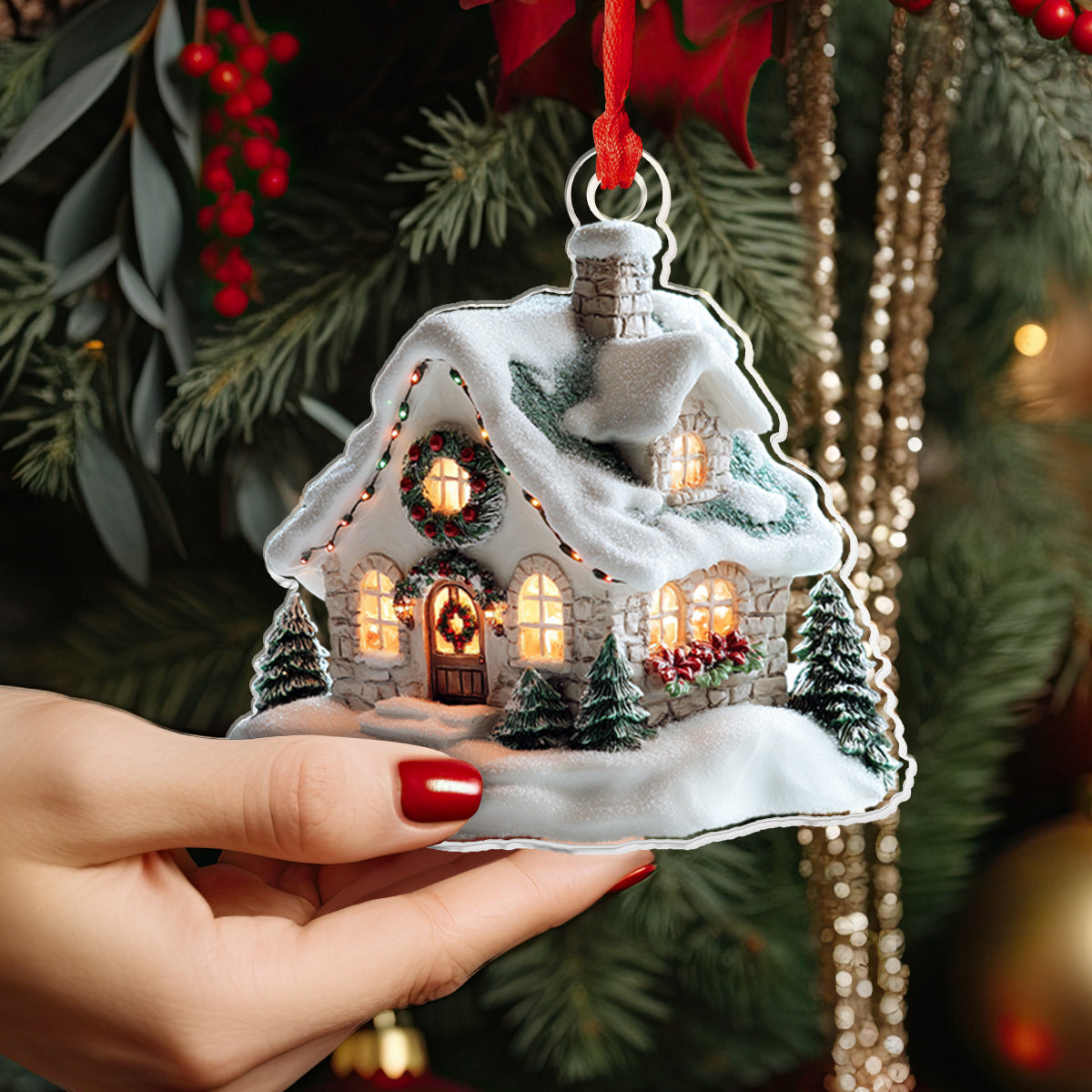 Shineful 2D Acrylic Ornament - Snowy Cottage