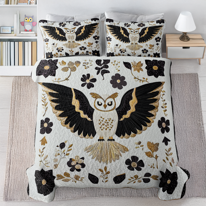 Shineful All Season Quilt 3-Piece Set - Majestic Night Owl