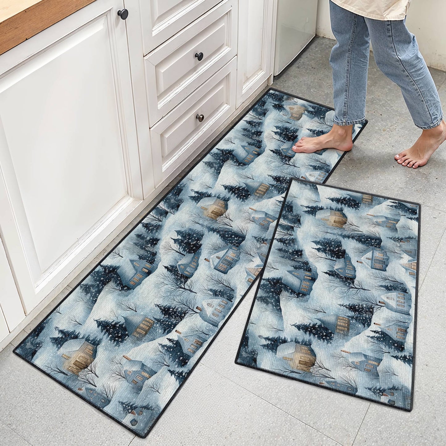 Tapis de sol antidérapant ultra fin Shineful, tapis de cuisine Snow Village