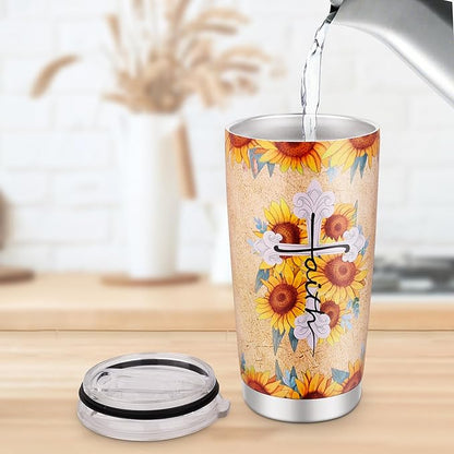 Shineful 20oz Tumbler Faith Christian Inspirational Sunflower