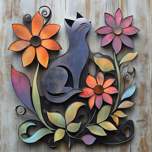 Shineful 2D Metal Sign Floral Feline Serenity