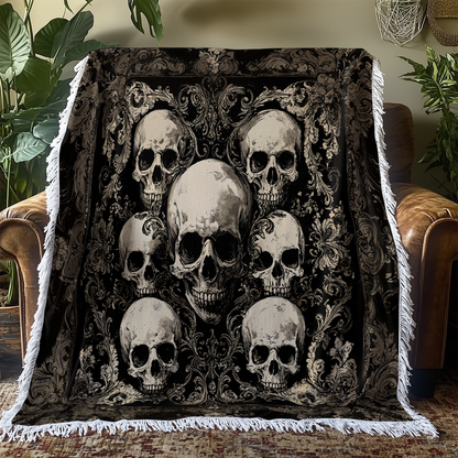 Shineful Woven Tapestry Throw Blanket - Gothic Skull Majesty