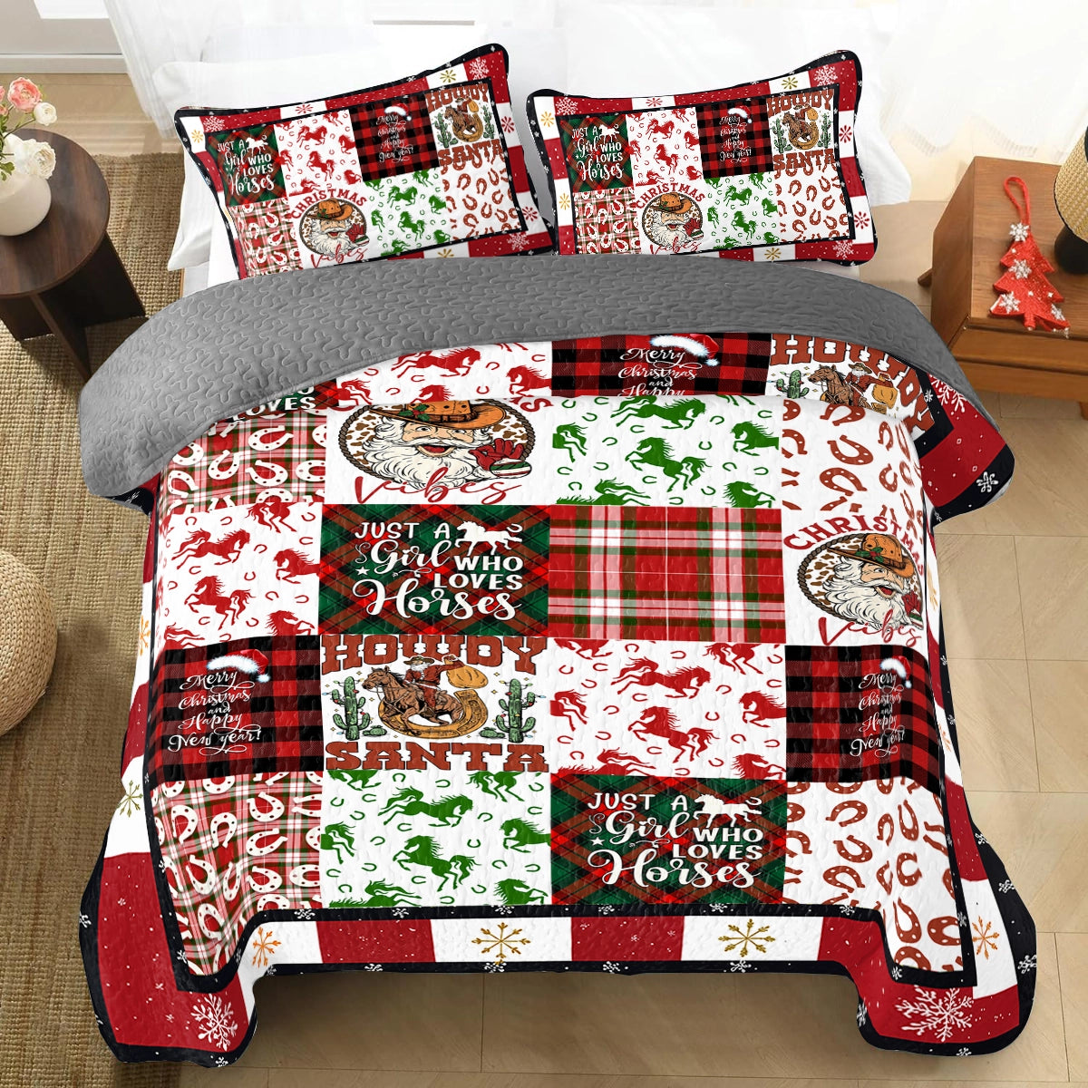 Shineful All Season Quilt 3-Piece Set Horse Christmas Cowgirl Spirit