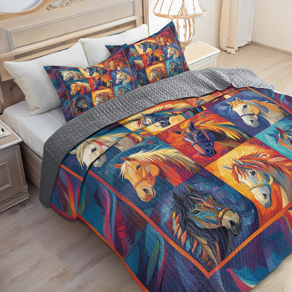 Shineful All Season Quilt 3-Piece Set - Majestic Horse Spirit