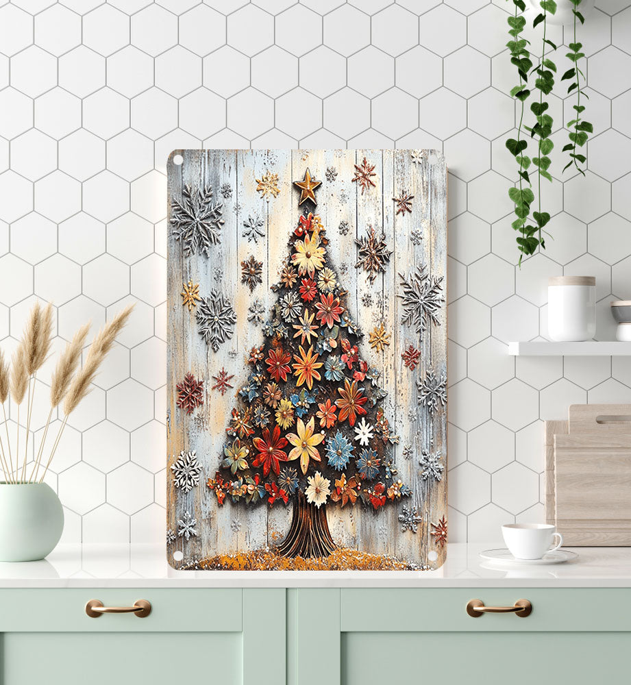 Shineful 2D Metal Sign Dried Flowers Christmas Tree