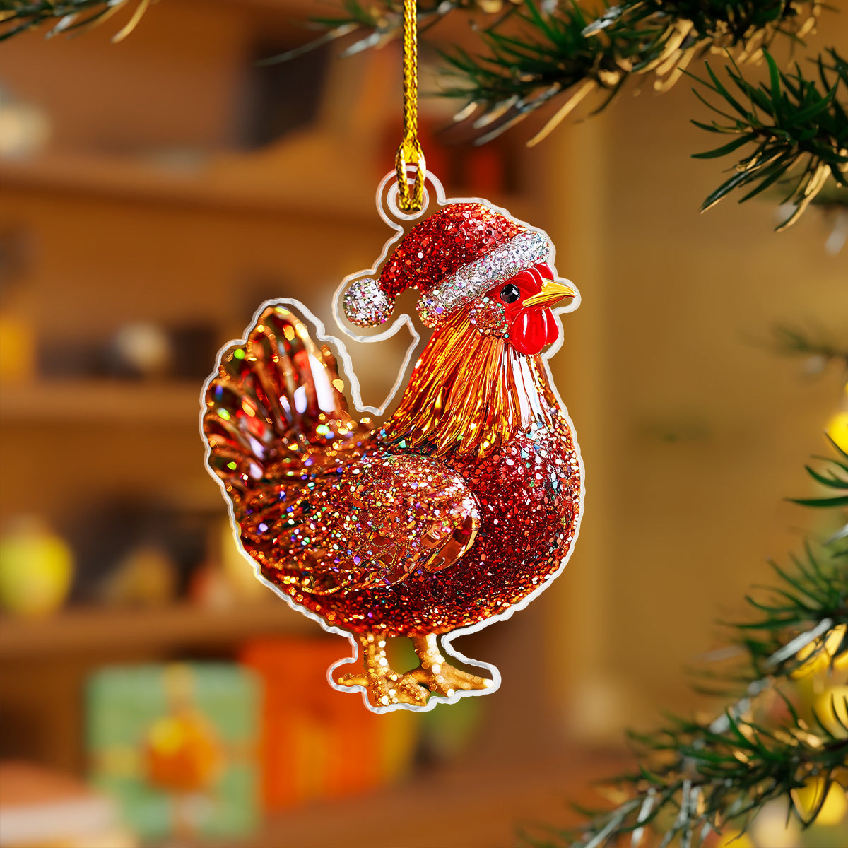 Glänzendes 2D-Acryl-Ornament „Twinkling Christmas Chicken Collection“