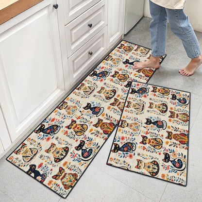 Shineful Ultra-Thin Non Skid Floor Mat, Kitchen Rugs Purr-fectly Floral Cat