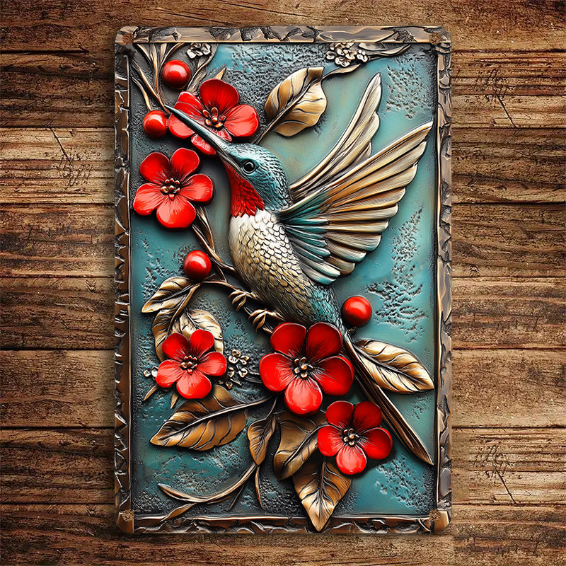 Shineful 2D Metal Sign Charming Floral Hummingbird