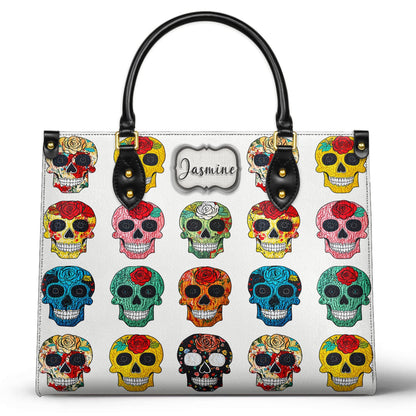 Shineful Leather Bag Colorful Sugar Skull Roses