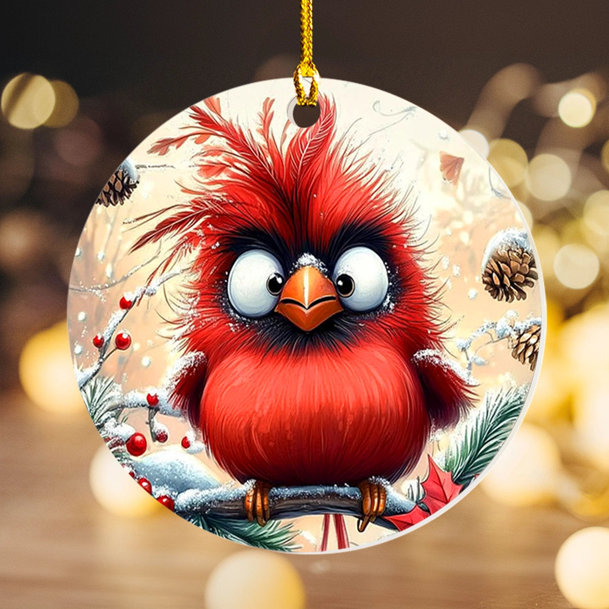 Shineful 2D Acrylic Ornament - Fluffy Festive Cardinal Cheer