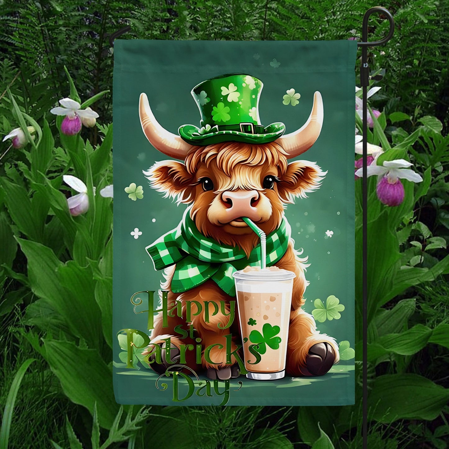 Shineful Garden Flag 12" x 18" Highland Cow Café Charm