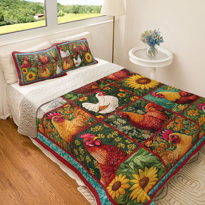 Shineful All Season Quilt 3-Piece Set Sunflower Chicken