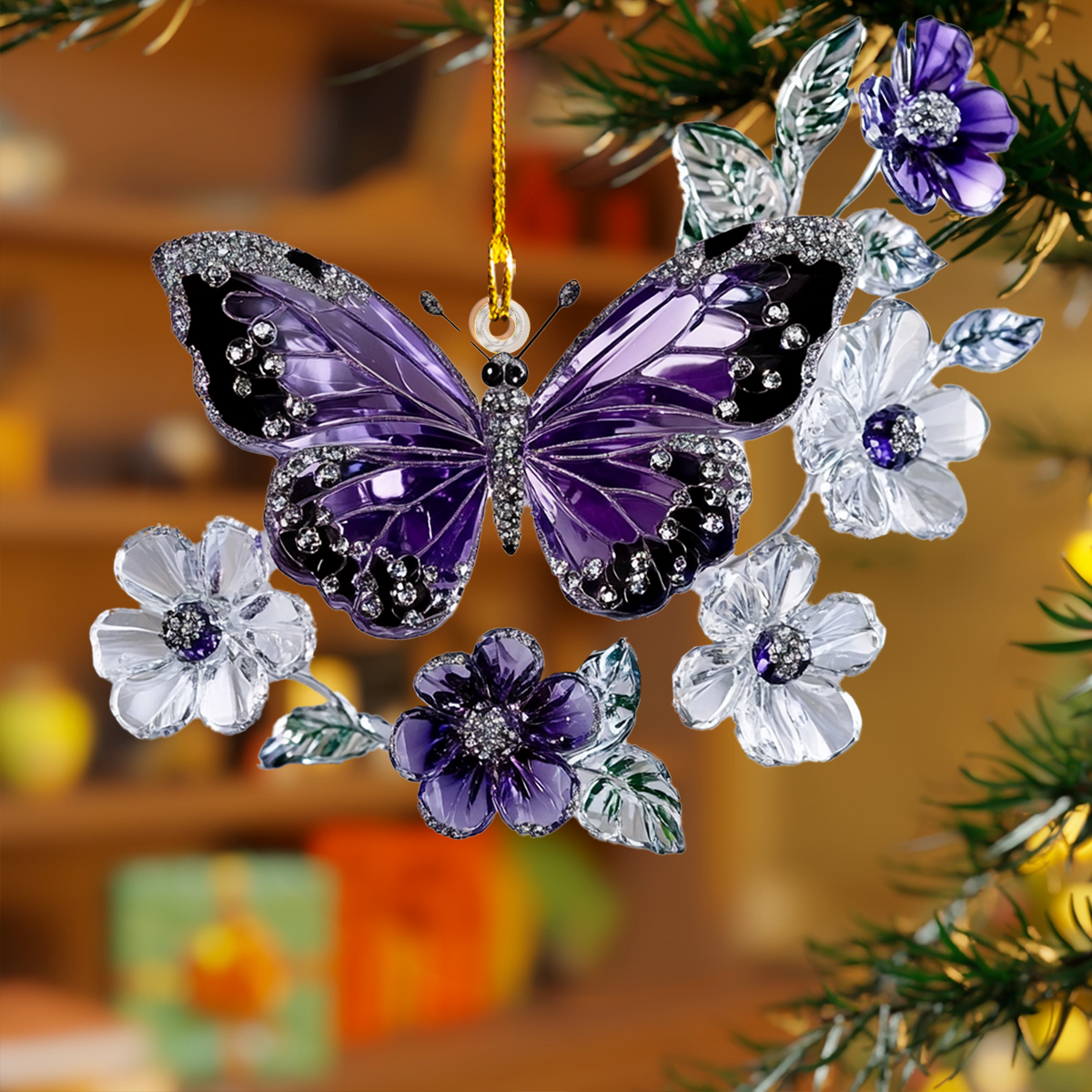 Shineful 2D Acrylic Ornament Elegent Crystal Purple Butterfly