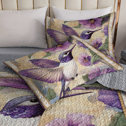 Shineful All Season Quilt 3-Piece Set Purple Hummingbird Dream