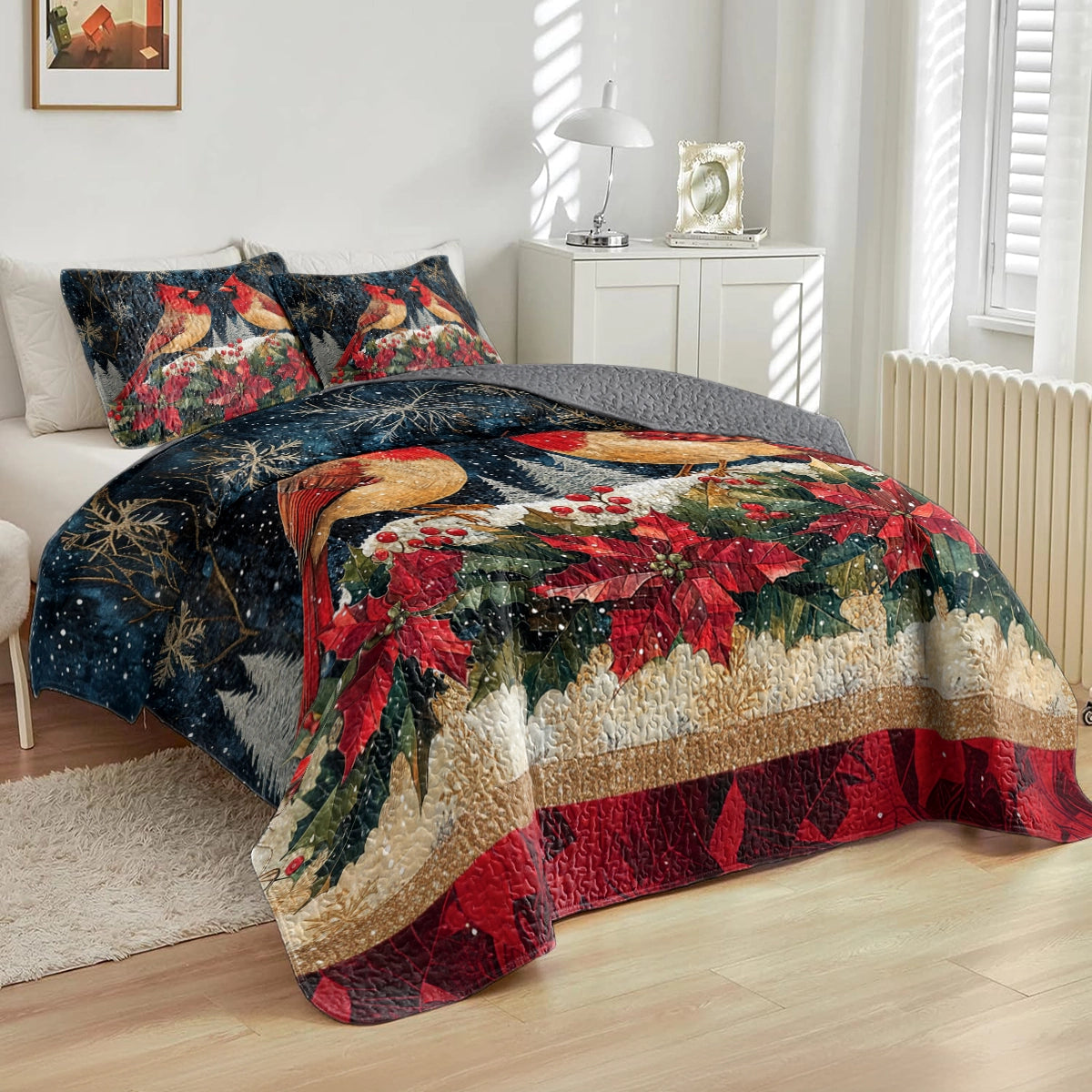 Shineful All Season Quilt 3-Piece Set - Cardinal Snowfall