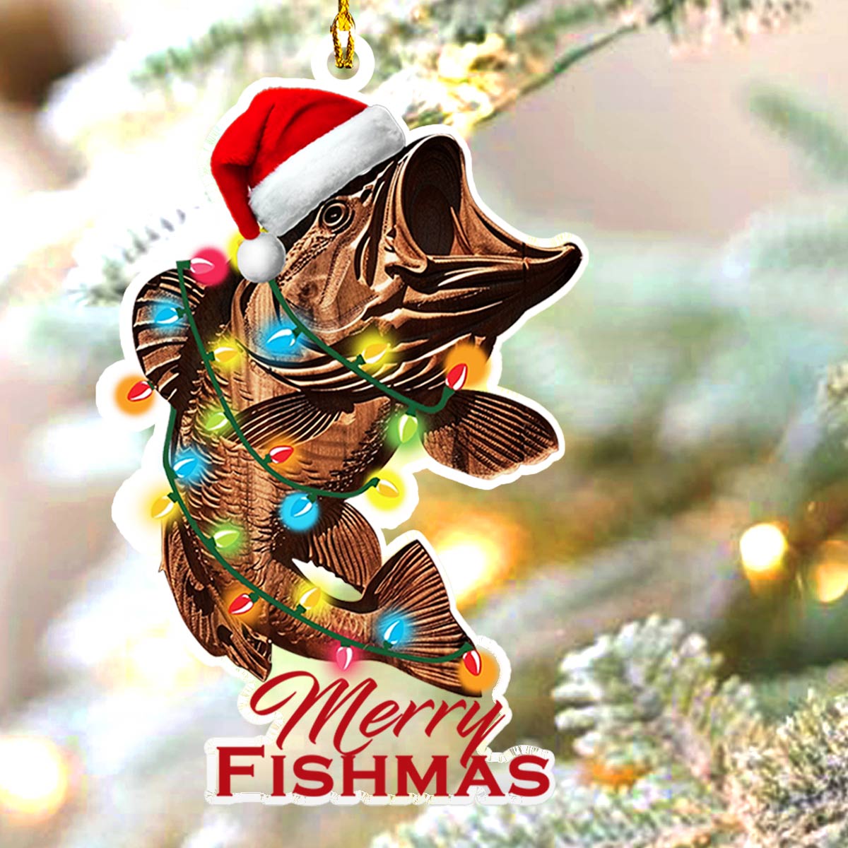 Glänzendes 2D-Acryl-Ornament „Merry Fishmas“ 